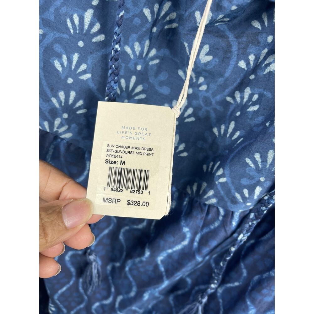 Faherty Sun Chaser Maxi Dress Women's Medium Blue Sunburst Mix Print Pockets - Picture 7 of 11